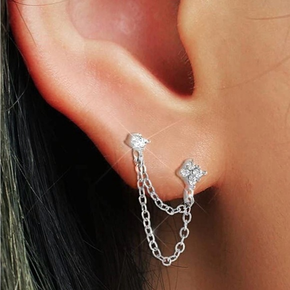 Sterling Silver Chain Earrings - Picture 5 of 7